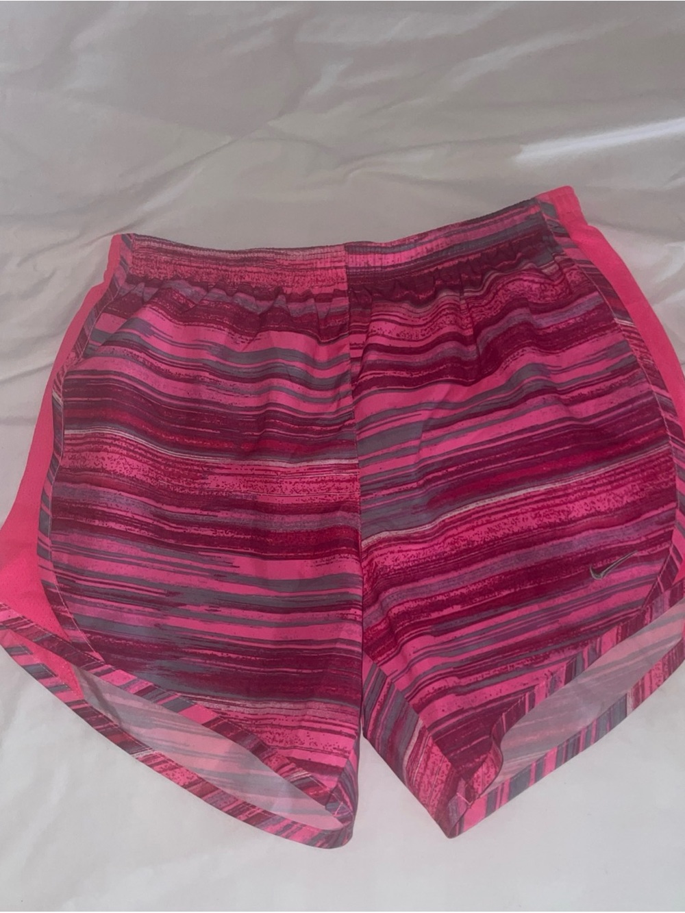 Nike Women’s Hot Pink and Gray Striped Athletic Shorts